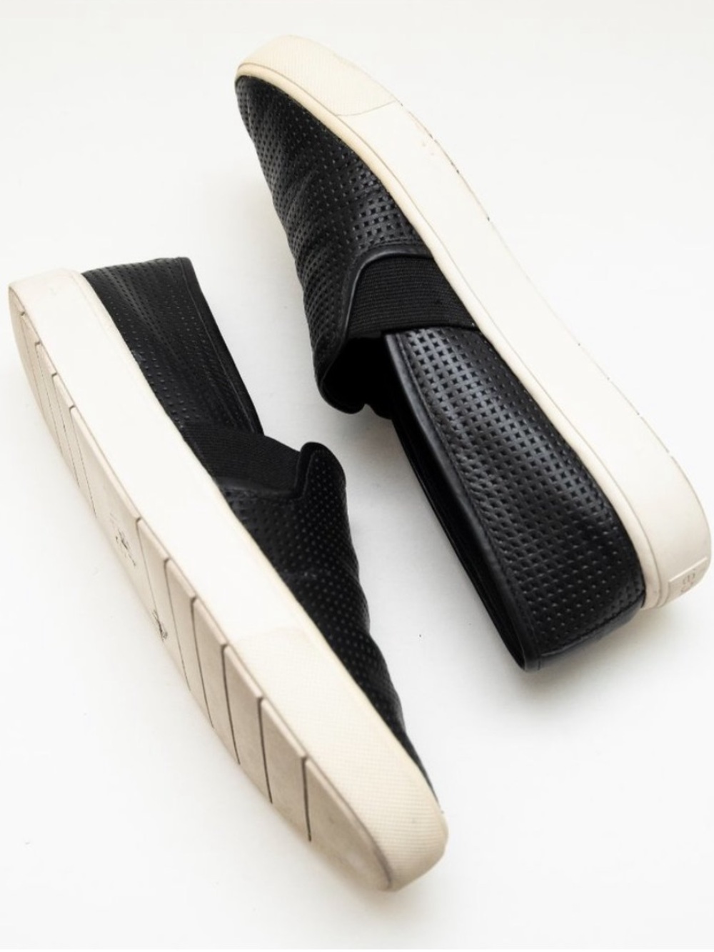 Vince Black Perforated Leather Slip-On Sneakers